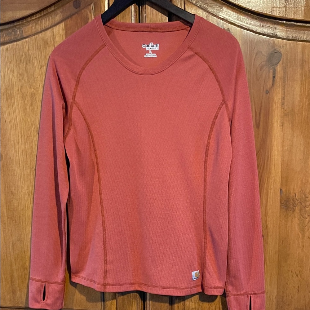 Gently worn  CARHARTT for Women Sz LRG  Long Sleeve Top 100% Poly  pretty color!